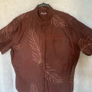Men's Casual Brown Leaf Pattern Shirt by Fresku Island Wear. Hawaiian Print